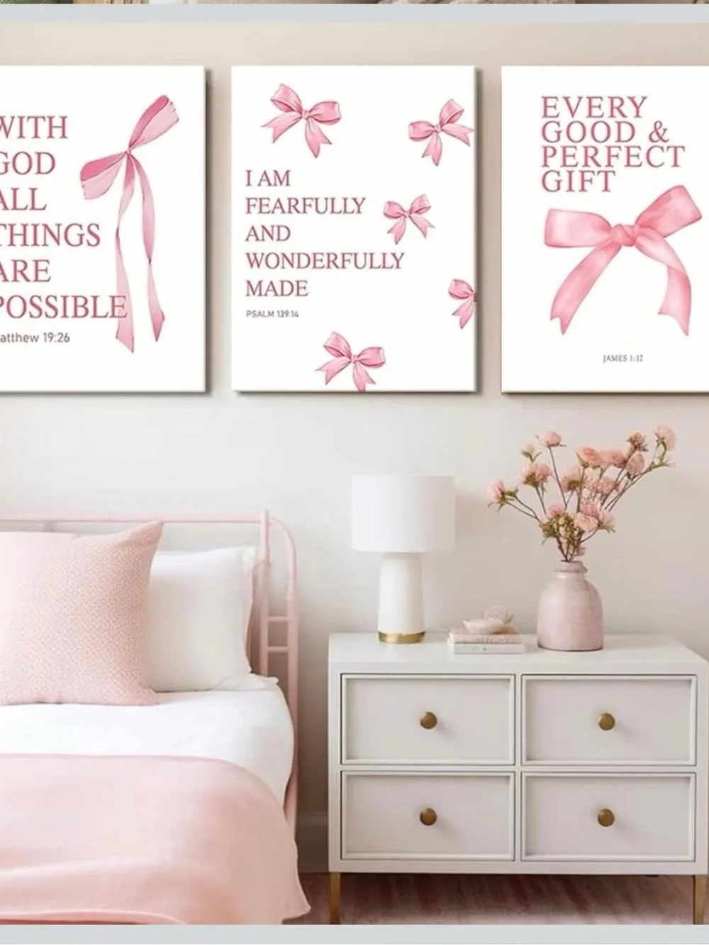 Faith-Inspired Pink Ribbon Wall Art Trio